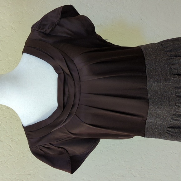 The Limited Dark Brown Satin and Herringbone Tweed Professional Dress Size 12 - Picture 2 of 11